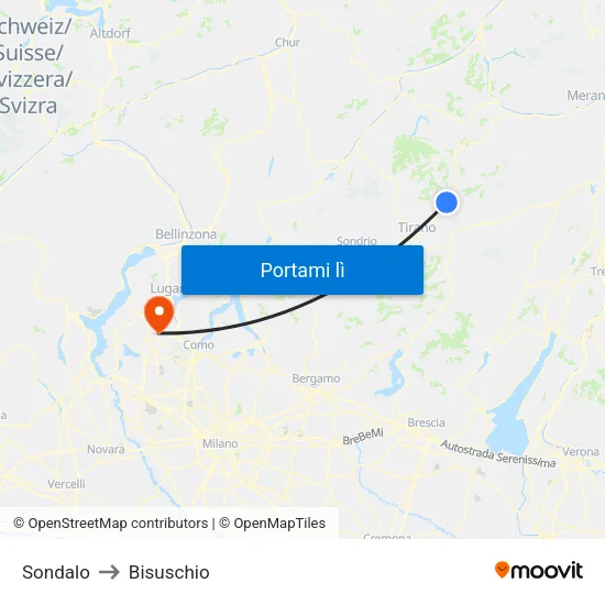Sondalo to Bisuschio map