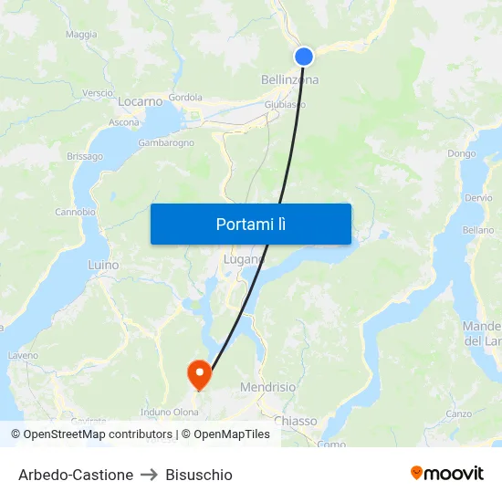 Arbedo-Castione to Bisuschio map