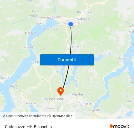 Cadenazzo to Bisuschio map