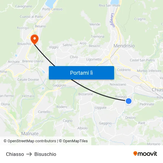 Chiasso to Bisuschio map