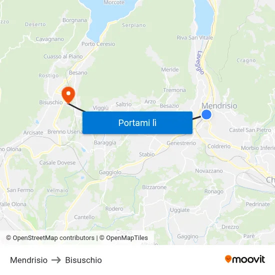 Mendrisio to Bisuschio map