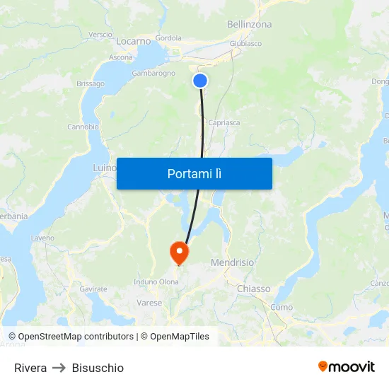 Rivera to Bisuschio map