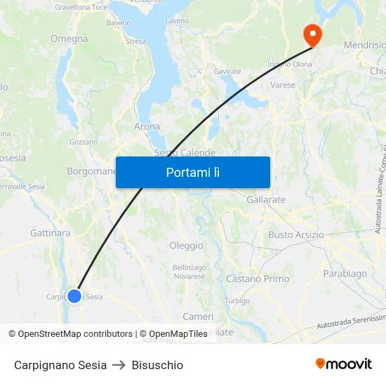 Carpignano Sesia to Bisuschio map