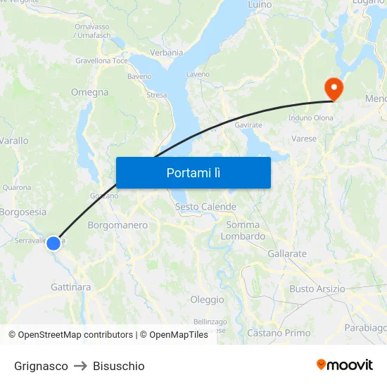 Grignasco to Bisuschio map