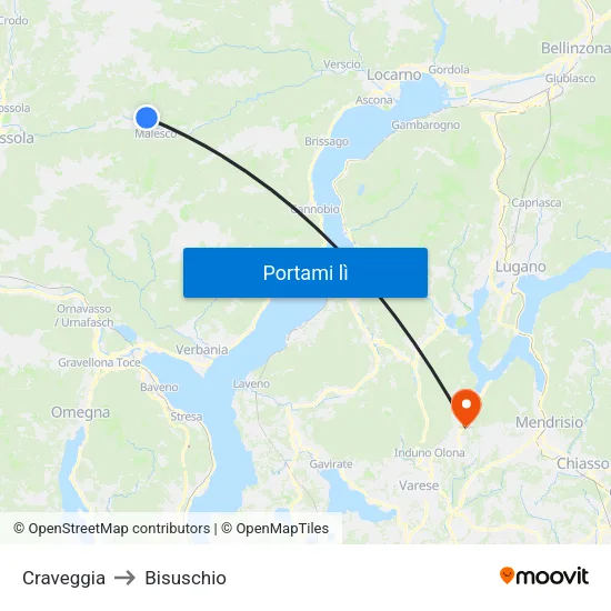 Craveggia to Bisuschio map