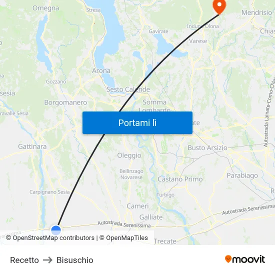 Recetto to Bisuschio map