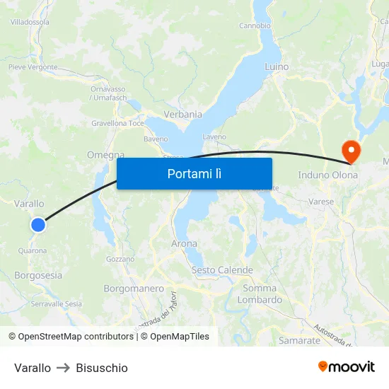 Varallo to Bisuschio map