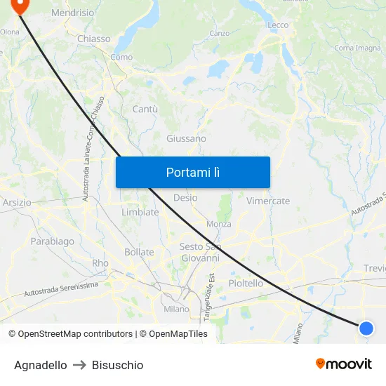 Agnadello to Bisuschio map