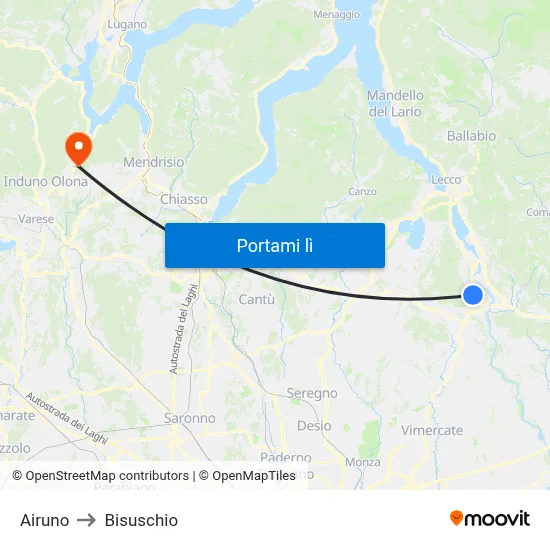 Airuno to Bisuschio map