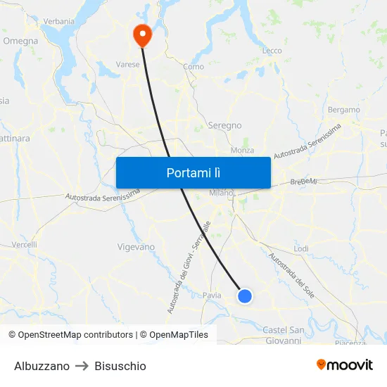 Albuzzano to Bisuschio map
