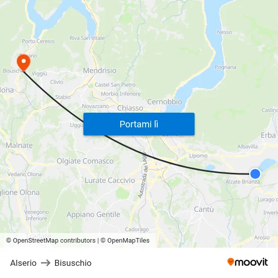 Alserio to Bisuschio map
