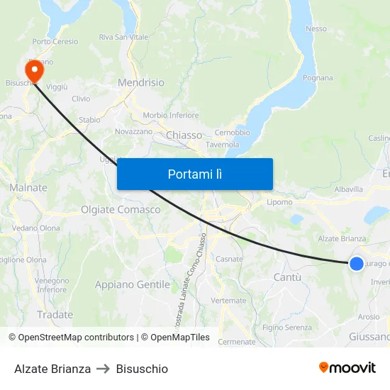 Alzate Brianza to Bisuschio map