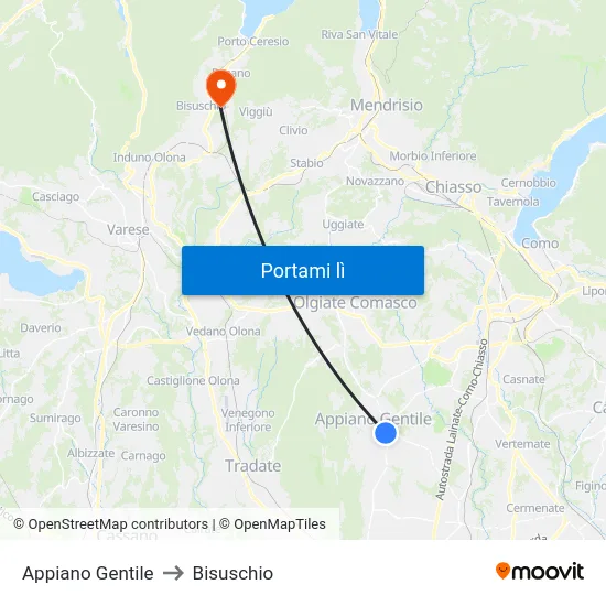 Appiano Gentile to Bisuschio map