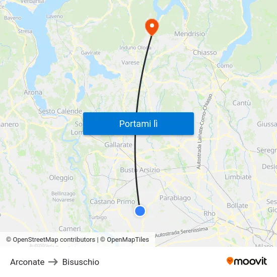 Arconate to Bisuschio map