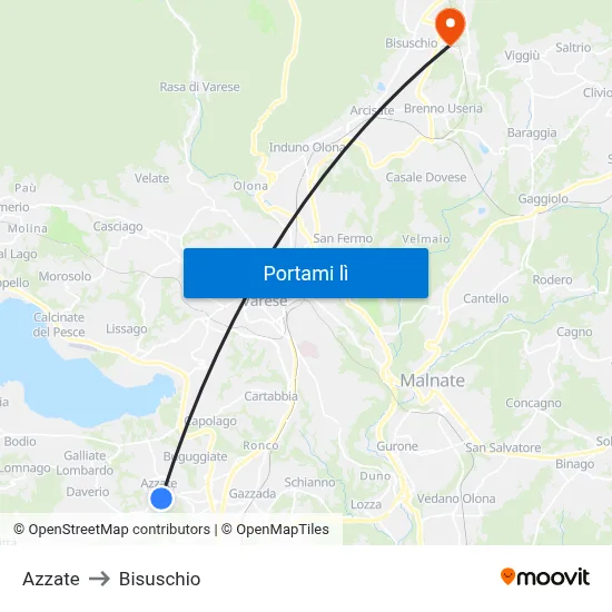 Azzate to Bisuschio map