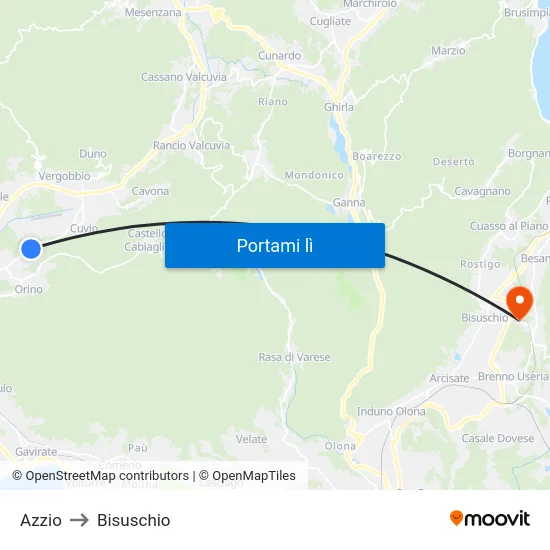 Azzio to Bisuschio map