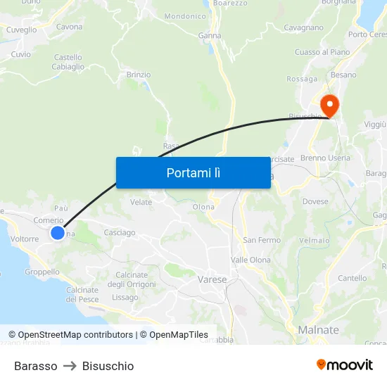 Barasso to Bisuschio map