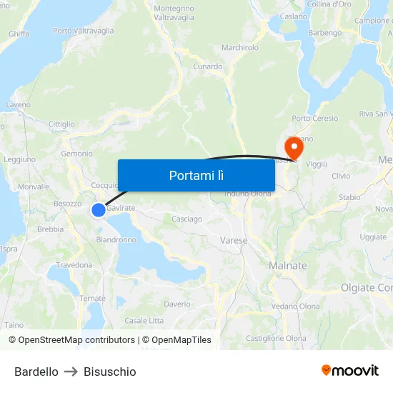 Bardello to Bisuschio map