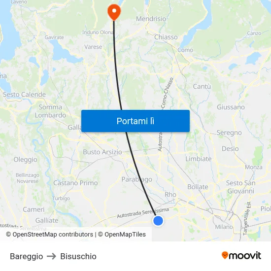 Bareggio to Bisuschio map