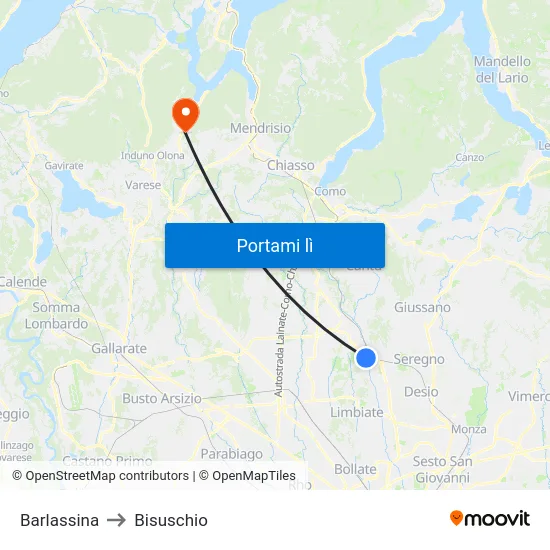 Barlassina to Bisuschio map
