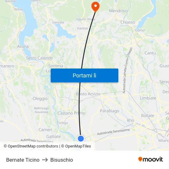Bernate Ticino to Bisuschio map
