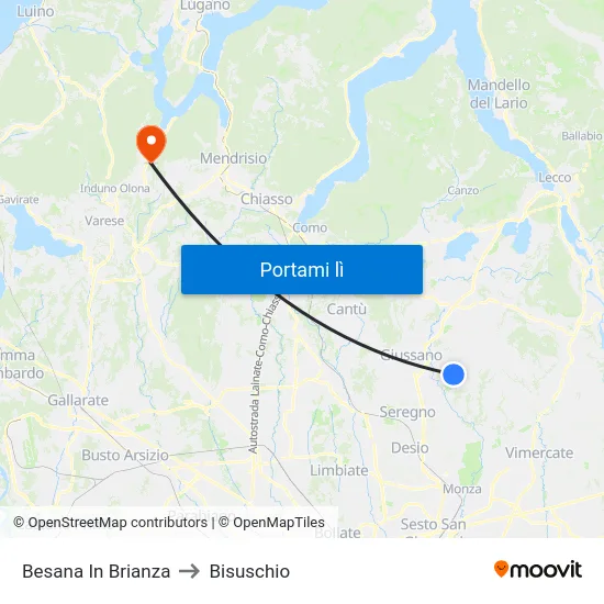 Besana In Brianza to Bisuschio map