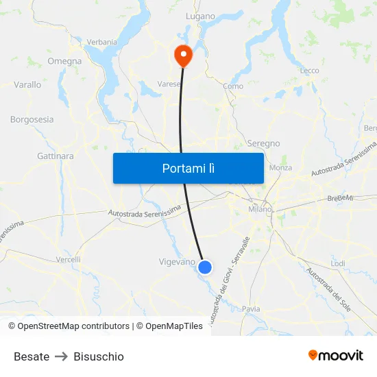 Besate to Bisuschio map