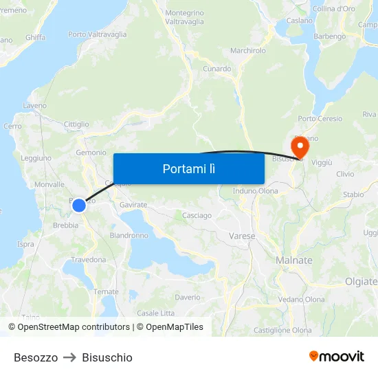Besozzo to Bisuschio map