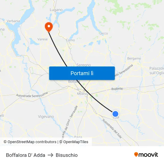 Boffalora D' Adda to Bisuschio map