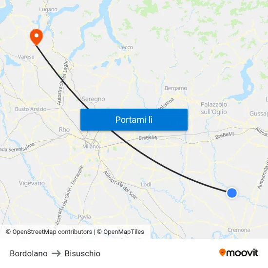 Bordolano to Bisuschio map