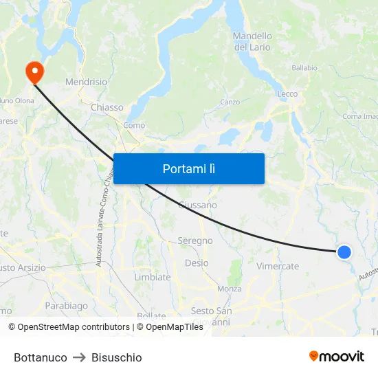 Bottanuco to Bisuschio map