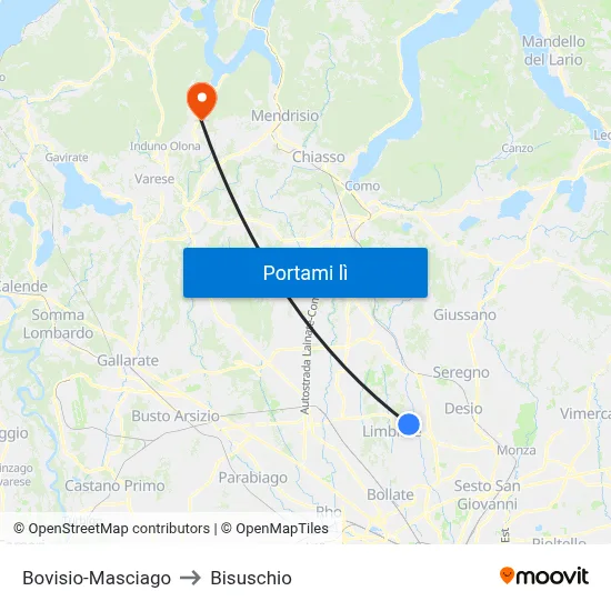 Bovisio-Masciago to Bisuschio map