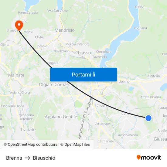 Brenna to Bisuschio map