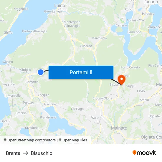 Brenta to Bisuschio map