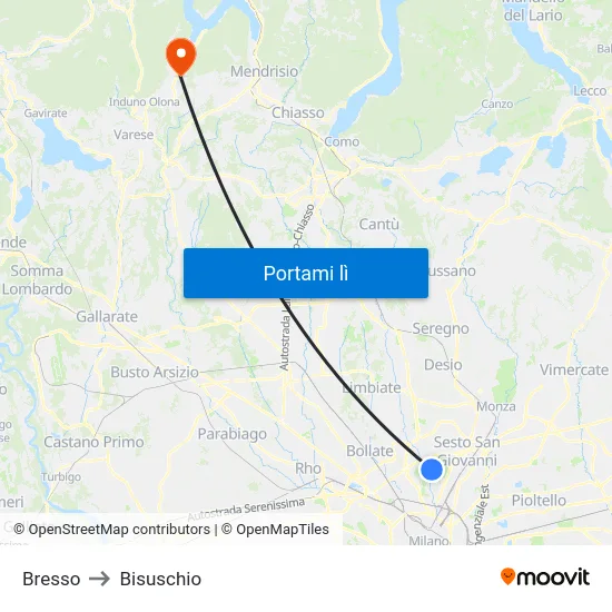 Bresso to Bisuschio map