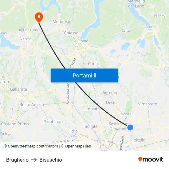 Brugherio to Bisuschio map