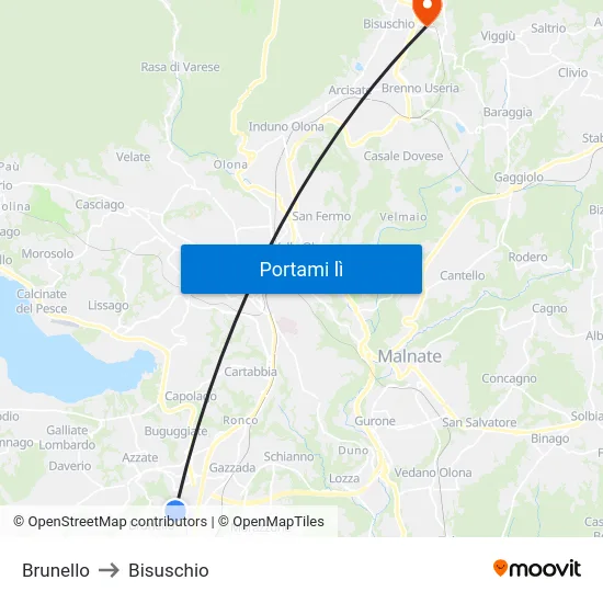 Brunello to Bisuschio map
