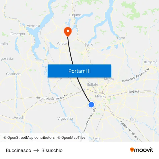 Buccinasco to Bisuschio map