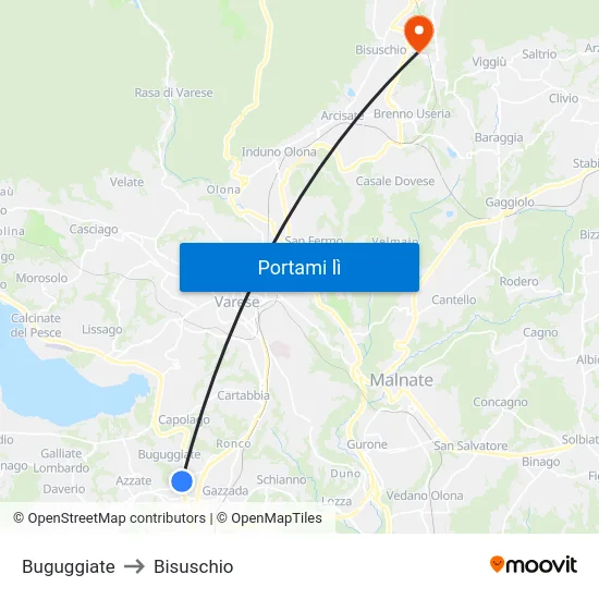 Buguggiate to Bisuschio map