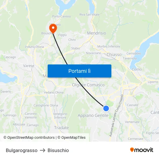 Bulgarograsso to Bisuschio map