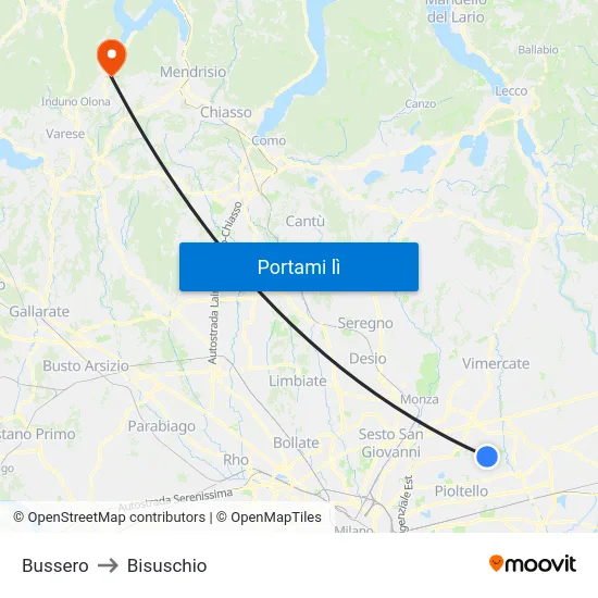 Bussero to Bisuschio map