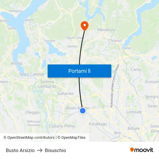 Busto Arsizio to Bisuschio map