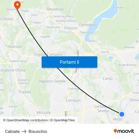 Cabiate to Bisuschio map