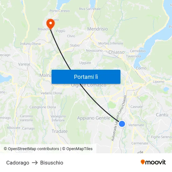 Cadorago to Bisuschio map