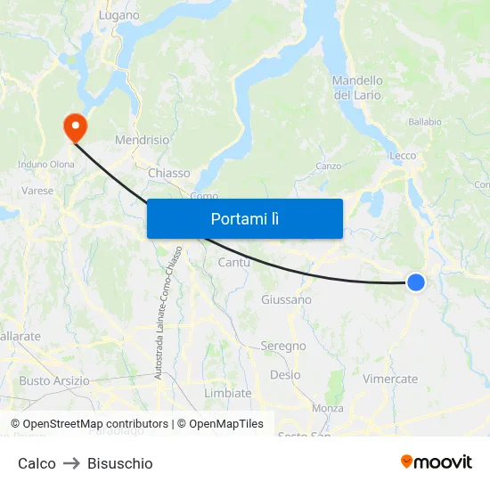 Calco to Bisuschio map