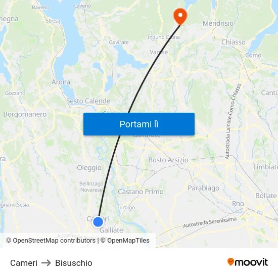 Cameri to Bisuschio map