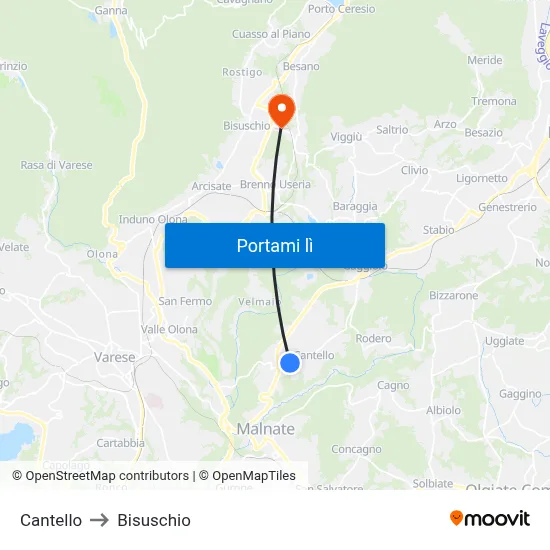 Cantello to Bisuschio map