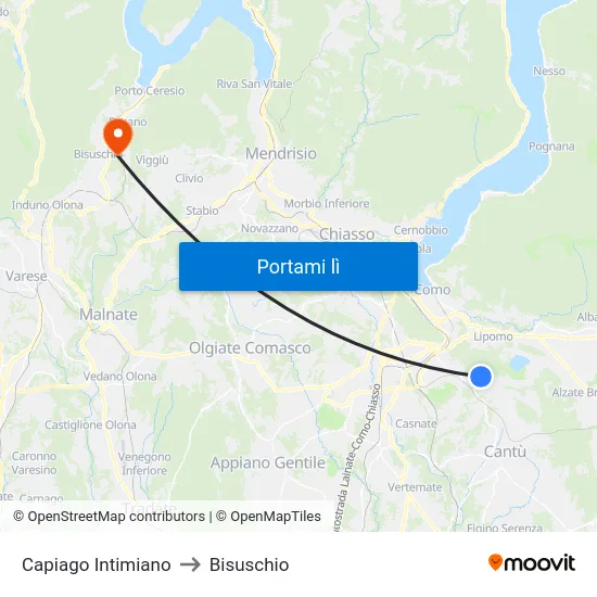 Capiago Intimiano to Bisuschio map