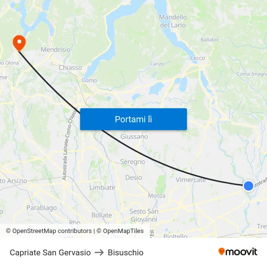 Capriate San Gervasio to Bisuschio map