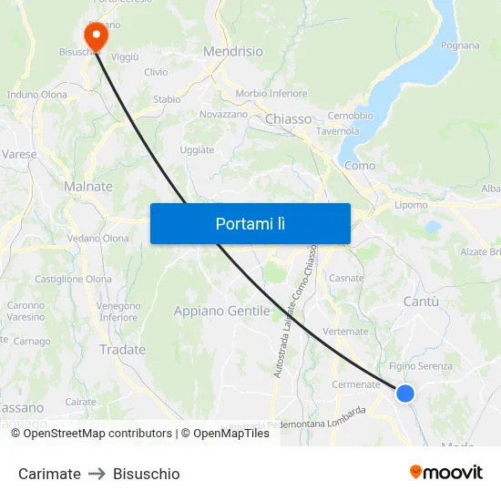 Carimate to Bisuschio map